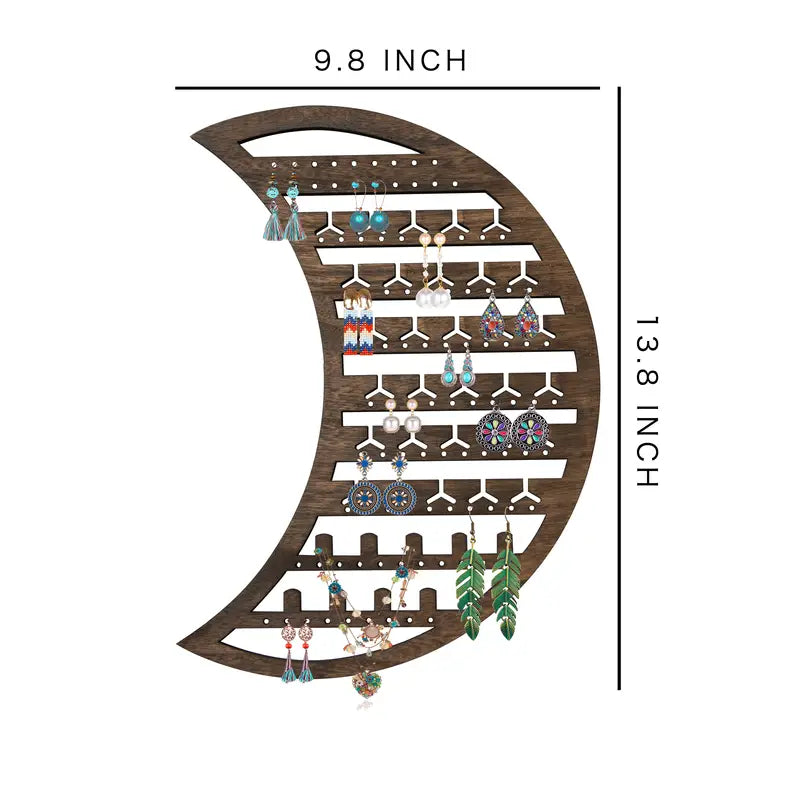 Moon Wooden Wall-Mounted Jewelry Organizer (Brown)