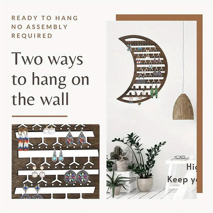 Moon Wooden Wall-Mounted Jewelry Organizer (Brown)