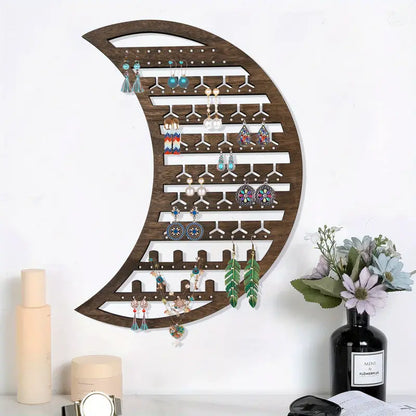 Moon Wooden Wall-Mounted Jewelry Organizer (Brown)