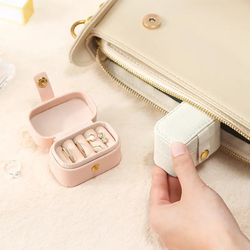 Mini Leather Travel Ring Organizer Jewelry Case